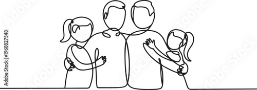 Family posing for photos. Family concept. one line Icon drawing
