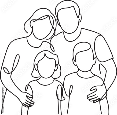 Family posing for photos. Family concept. one line Icon drawing