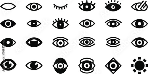 Collection of diverse eye icons a black and white graphic representation of vision