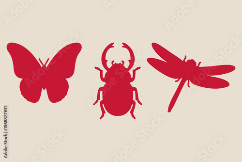 Insect Silhouettes Vector Set Butterfly Stag Beetle and Dragonfly Icons