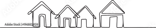 A village with four houses. Village. one line Icon drawing
