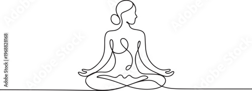 Woman in mediation. Wellbeing concept. one line Icon drawing