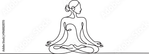 Woman in mediation. Wellbeing concept. one line Icon drawing