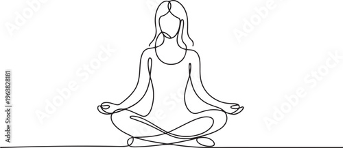 Woman in mediation. Wellbeing concept. one line Icon drawing