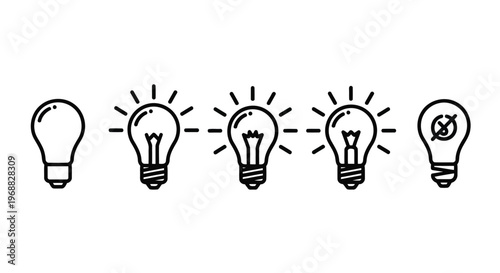 The journey of an idea from conception to rejection in lightbulb illustrations Vector