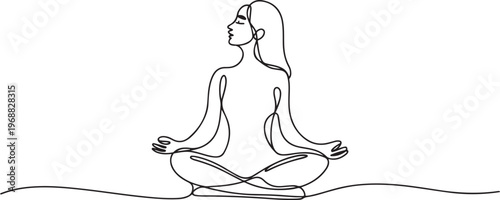 Woman in mediation. Wellbeing concept. one line Icon drawing