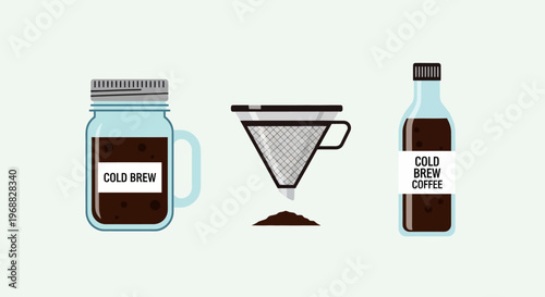 Cold Brew Coffee Making Equipment Isolated on White Background, Home Brewing Apparatus Kit, DIY Coffee System