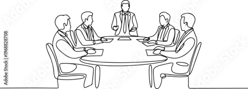 Board of directors meeting with five people. Board of directors concept. one line Icon drawing