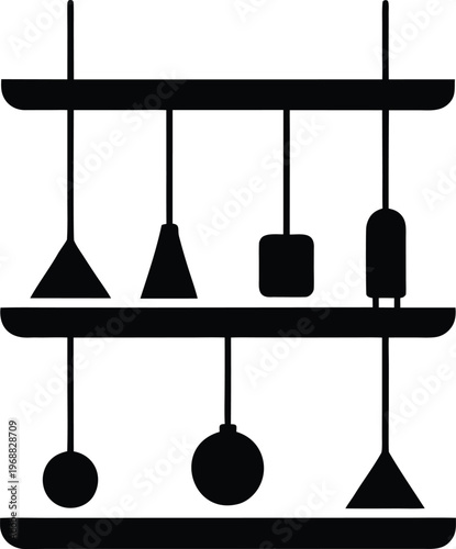 hanging shelves silhouette vector art illustration, black and white design