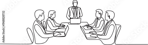 Board of directors meeting with five people. Board of directors concept. one line Icon drawing