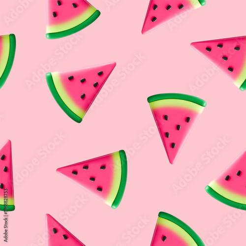 3d watermelon seamless pattern slice vector background