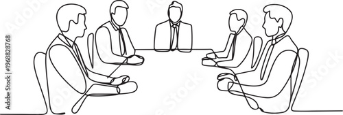 Board of directors meeting with five people. Board of directors concept. one line Icon drawing