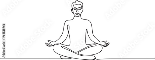 A man who is relaxing. Wellbeing concept. one line Icon drawing
