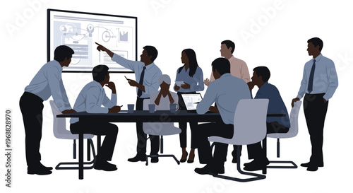 Business team meeting, corporate strategy discussion, office presentation, teamwork collaboration