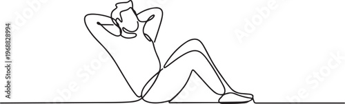 A man who is relaxing. Wellbeing concept. one line Icon drawing