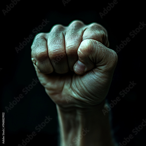 Fist showing determination and strength against a dark background  