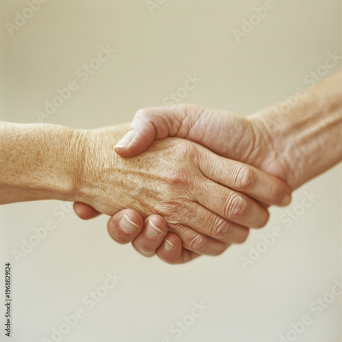 Hands shaking in agreement with warm skin tones in soft focus  