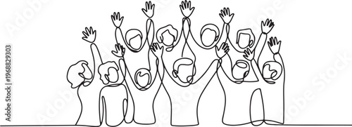 A community high-fiving each other. Community concept. one line Icon drawing