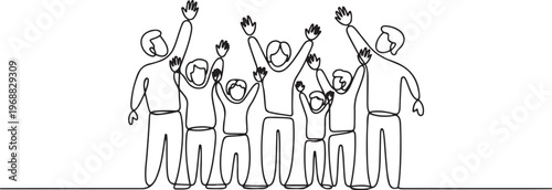 A community high-fiving each other. Community concept. one line Icon drawing