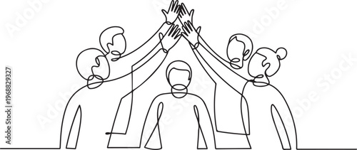A community high-fiving each other. Community concept. one line Icon drawing