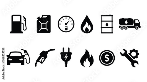 Fuel icon set. Gas station icons or signs. Engine oil icon symbol. Transport collection, petrol fuel. Vector illustration