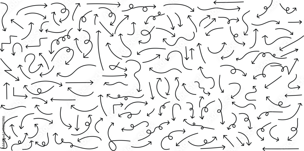 Fototapeta premium hand drawn Abstract black and white line art chaotic arrows and curves