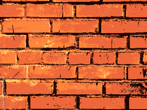 Red orange brick wall background with rough grunge texture in urban illustration