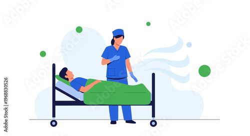 Nurse Caring for Patient in Hospital Bed, Medical Healthcare Concept
