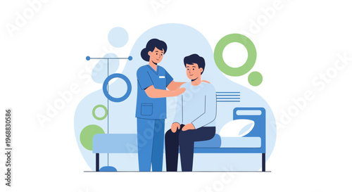 Nurse comforting patient in hospital bed, healthcare support and medical care concept