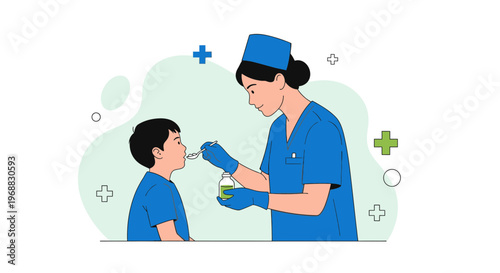 Nurse giving medicine to child, healthcare, medical treatment, pediatric care, doctor, illness, health