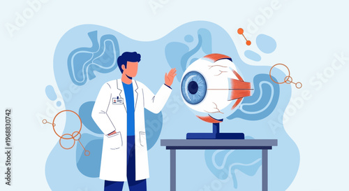 Ophthalmologist Explains Eye Anatomy Model - Medical Science Illustration