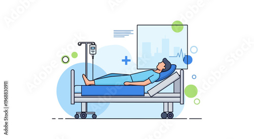 Patient Lying in Hospital Bed with IV Drip, Medical Care and Recovery Concept