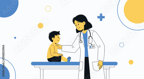 Pediatrician examining a child on examination table, healthcare concept, medical check-up