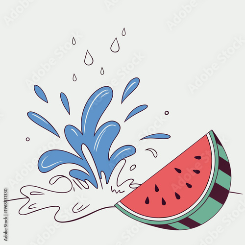 A slice of watermelon with a splash of water
