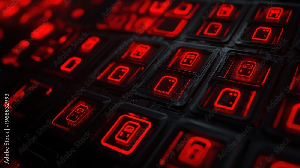 Obraz premium Sim cards glowing red on dark background