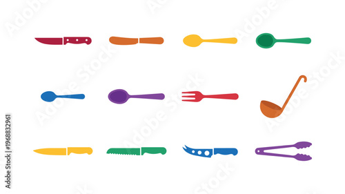 A steak knife, butter knife, dessert spoon, soup spoon, teaspoon, serving spoon, serving fork, ladle, carving knife, bread knife,