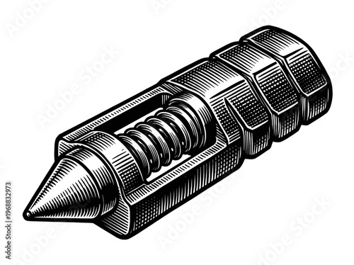 Vintage Glass Breaker Emergency Rescue Tool Engraving Illustration Black and White Line Art