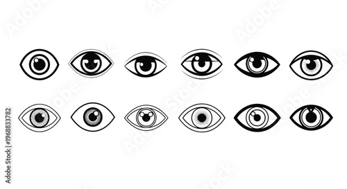 Variations of stylized eye illustrations depicting different emotional expressions and designs Vector
