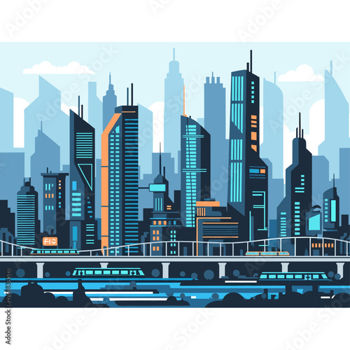 A stylized illustration of a cityscape at night with a bridge and a river, conveying a sense of urban tranquility and modernity.