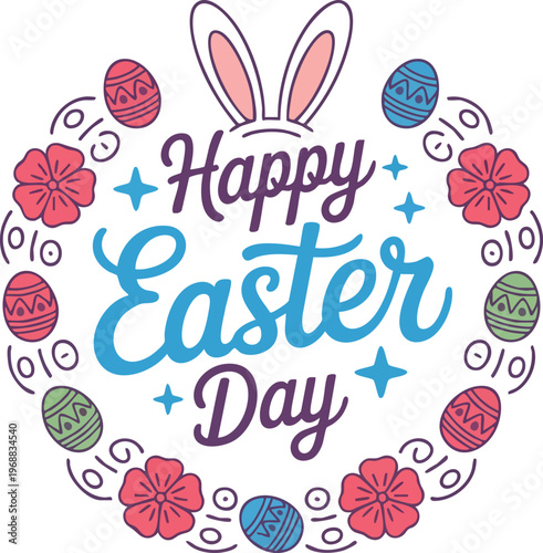 Happy Easter Typography Vector for  poster, T-Shirt Design, Apparel and Print-on-Demand-PNG
