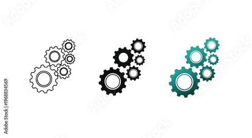 Interconnected gears transitioning from monochrome to colored design Vector