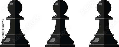 Black chess pawn icon set multiple view vector board game piece isolated on white