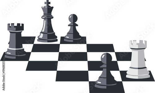 Chess board with rook and pawn icon set vector strategy game illustration isolated on white