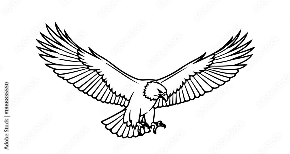 Obraz premium A minimalist vector illustration of an eagle in flight with outstretched wings on a transparent background