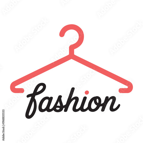 Elegant red hanger with stylish fashion script beneath it