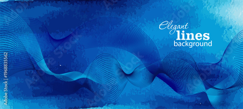 Abstract blue watercolor background with lines. Hand drawn. Not AI, vector illustration.