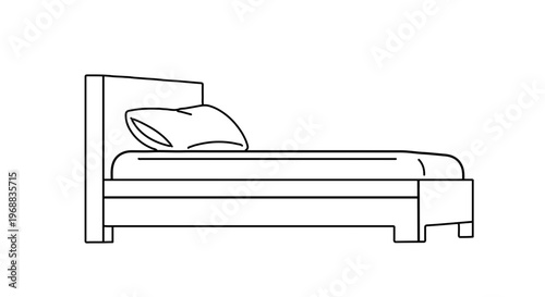 A minimalist line art illustration of a bed with a pillow and mattress