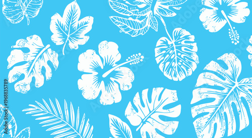 Aloha hibiscus brush stroke style seamless pattern, Hawaiian tropical floral vector background template with abstract nature flowers, exotic summer design, repeat pattern illustration