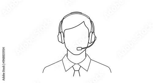 A minimalist vector illustration of a faceless customer service representative wearing a headset
