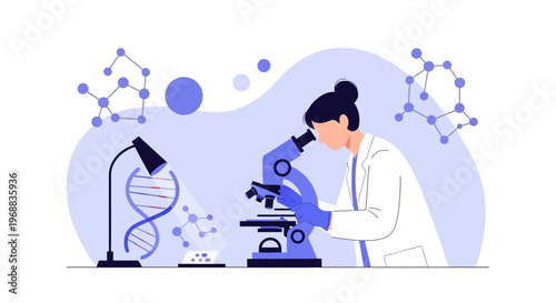 Scientist examining DNA structure under microscope, molecular research, biotechnology